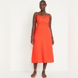 Old Navy 🟣 Size Large Linen-Blend Cami Midi Dress in Warm Sunset